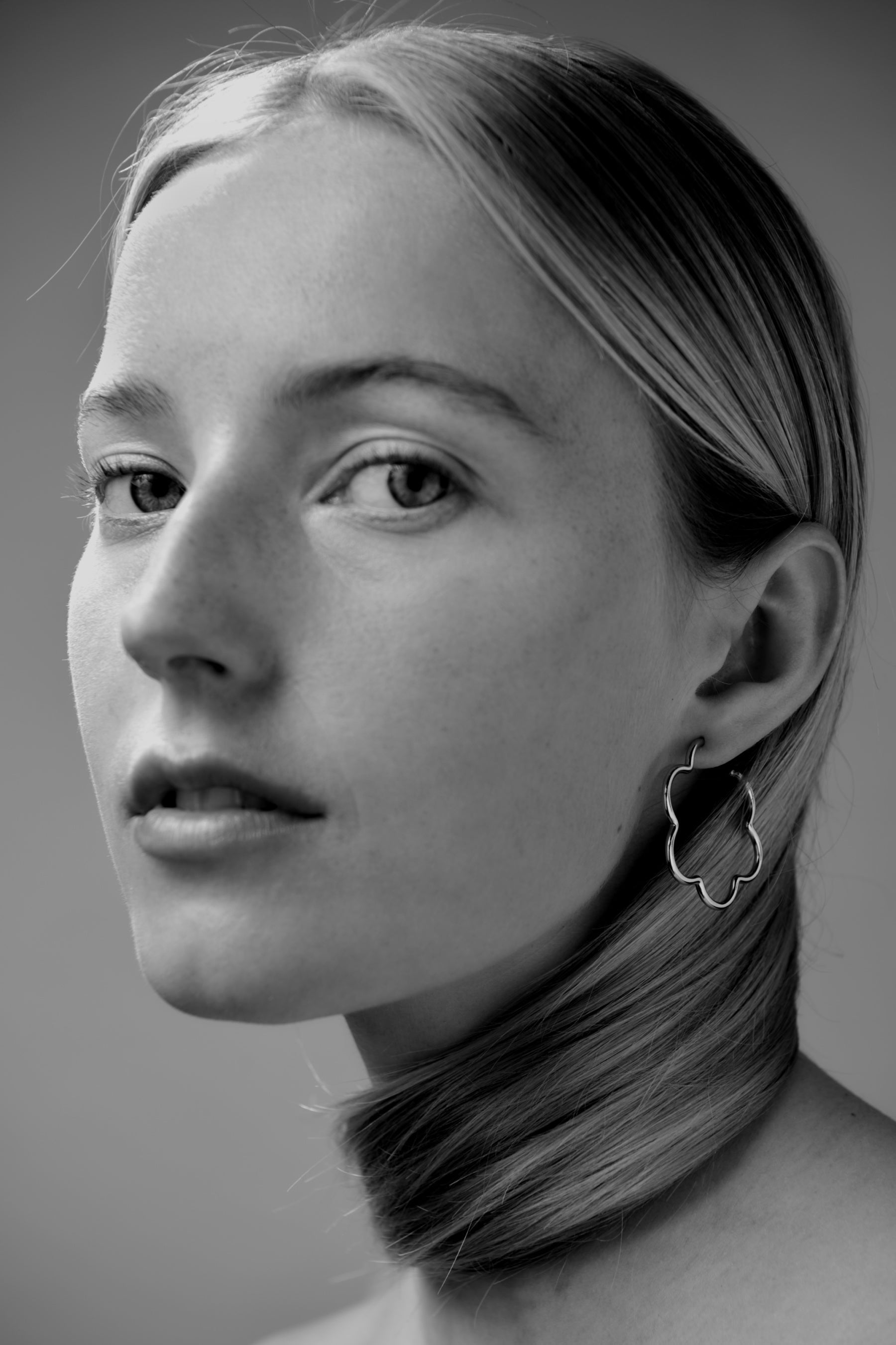 Kirby Flower single hoop in 925 recycled sterling silver, view 2
