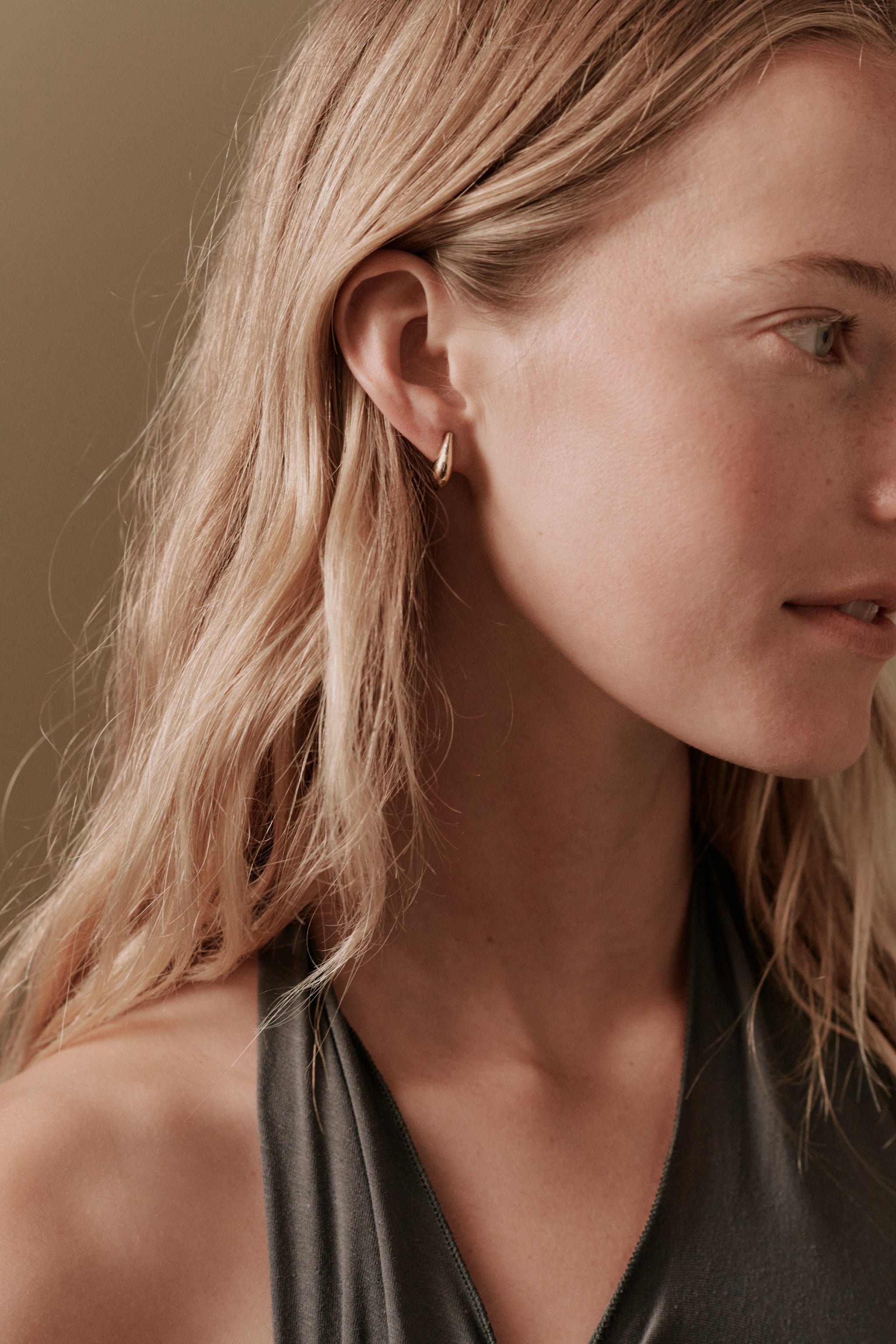 Asher Drop single stud in 14K recycled gold vermeil, view 2