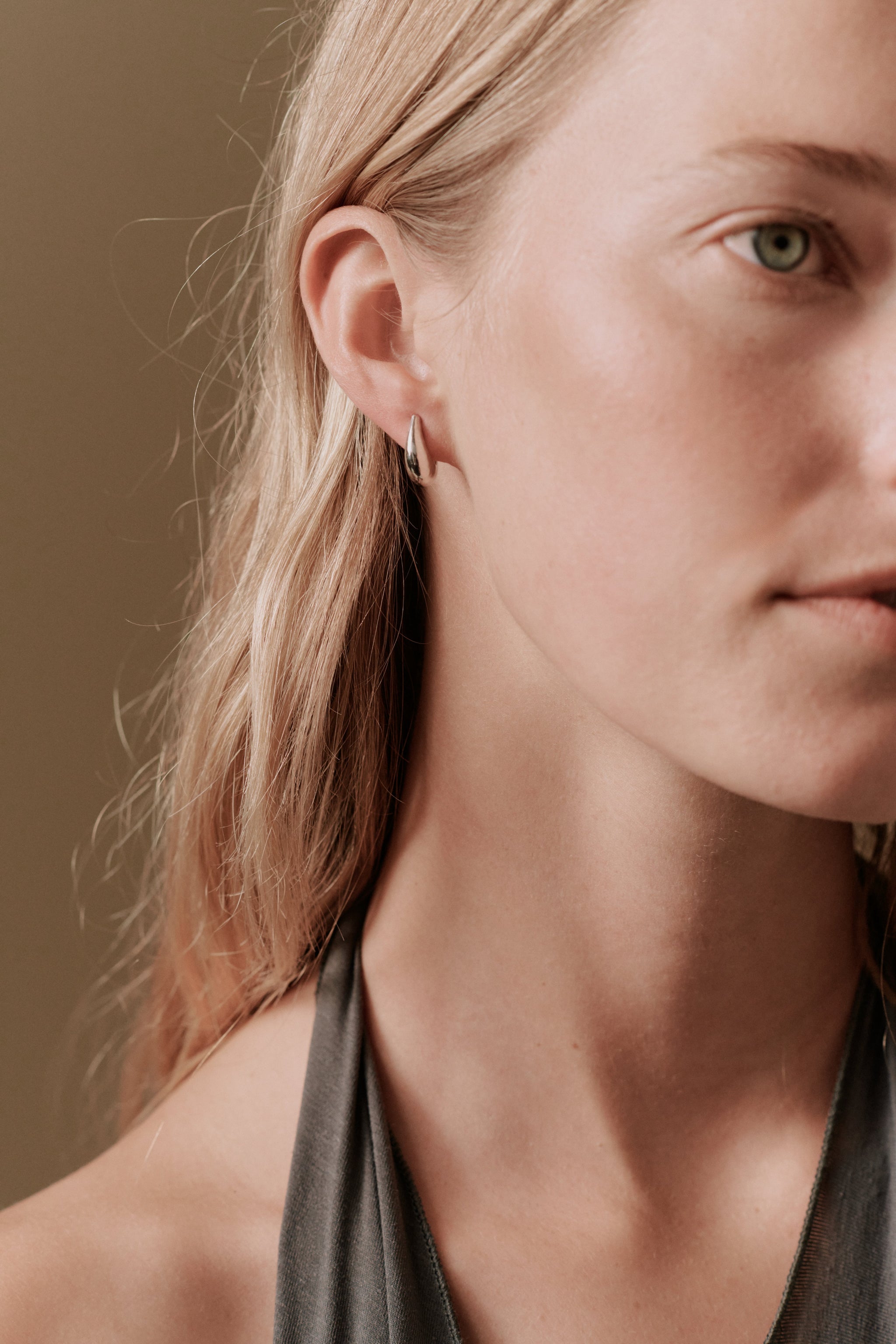 Asher Drop single stud in 925 recycled sterling silver, view 2