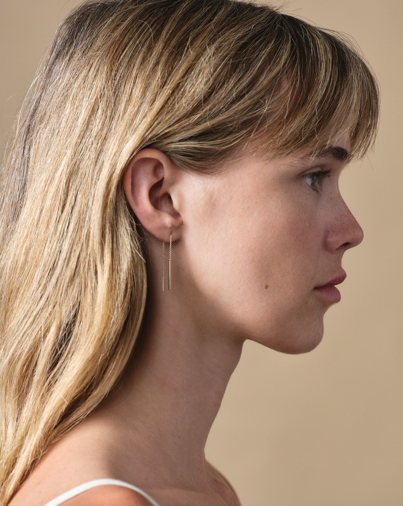 Louise Threader single earring in 14K recycled gold vermeil, view 2