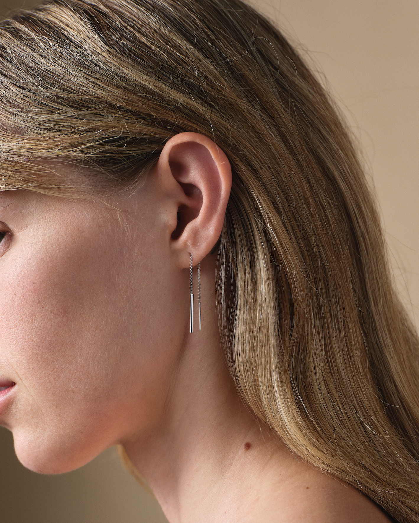 Louise Threader single earring in 925 recycled sterling silver, view 2
