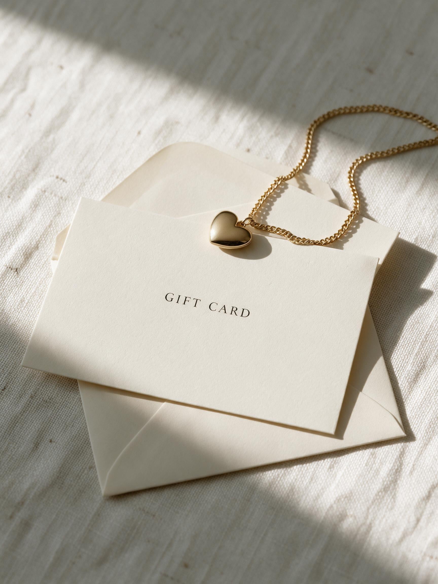 Gift Card with a gold heart locket